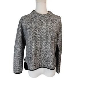 Zara‎ W&B Women's Textured Mock Neck Black & White Knit Pullover Top